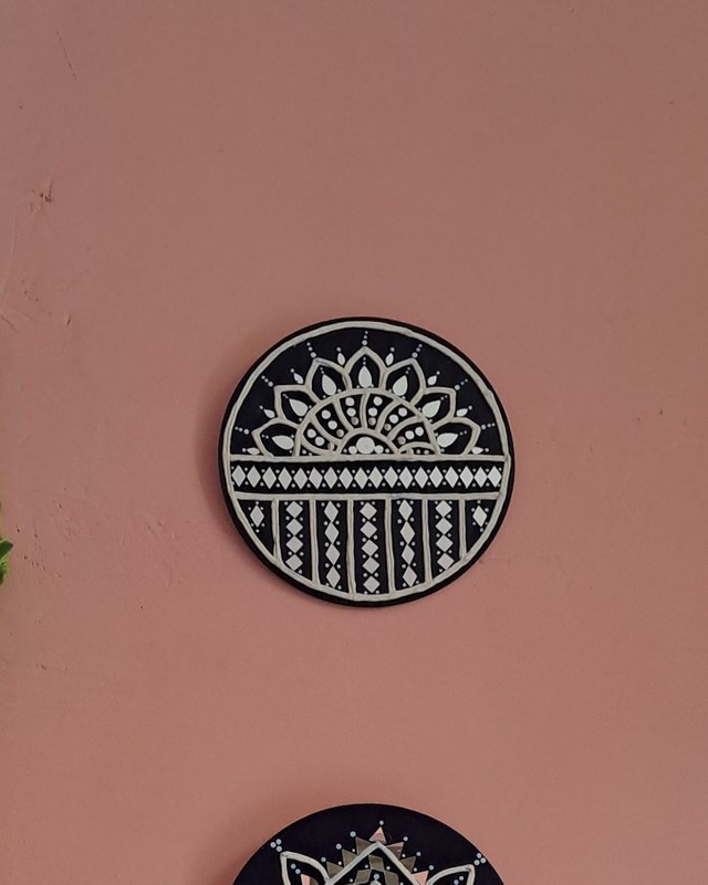 Navy Half Flower Lippan Art Wall Plate 